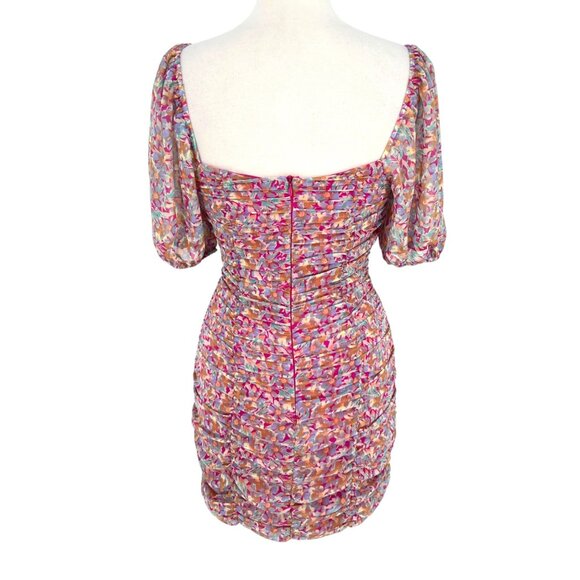 Lush Floral Multicolor Ruched Puff Sleeve Sweetheart Mini Dress Size Small - Picture 9 of 12